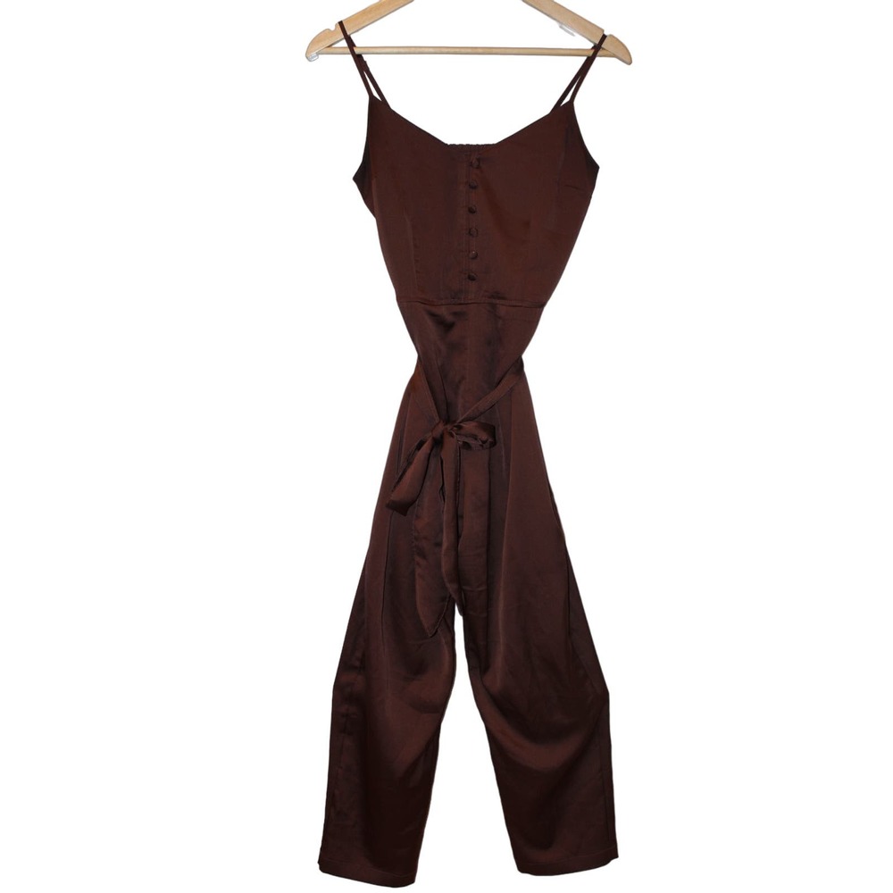 Womens Abercrombie & Fitch Brown Button Down Spaghetti Strap Jumpsuit Size Small